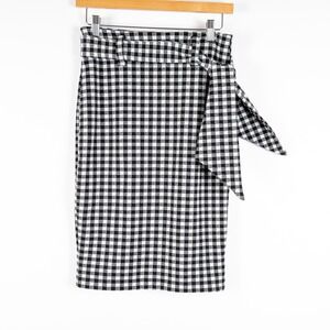 Maeve Anthropologie‎ Black White Gingham Pencil Skirt Tie Waist Women's Small
